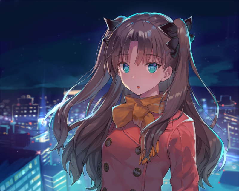 portrait, anime, anime girls, long hair, ponytail, open mouth, black hair, digital art, artwork, Tohsaka Rin