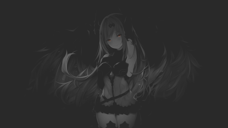 anime, anime girls, fan art, Dark Angel, wings, armor, illustration, monochrome, minimalism, selective coloring, dark background, Shingeki no Bahamut, manga, demon girl, Suzuame Yatsumi, Granblue Fantasy