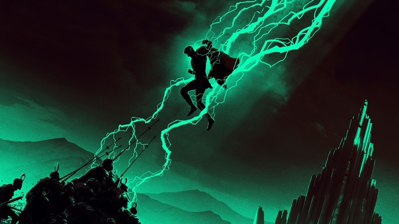 Thor, Marvel Cinematic Universe, Marvel Comics, superhero, green, black, lightning, artwork, Thor 3