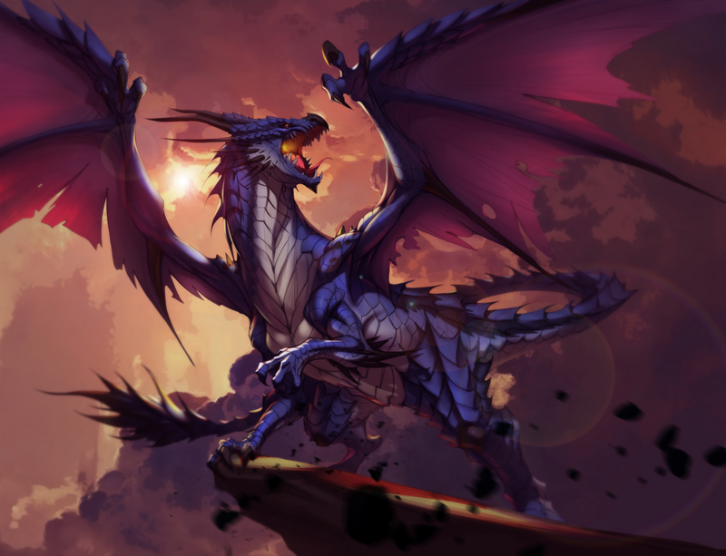 artwork, digital art, illustration, dragon, sky, clouds