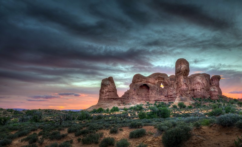 nature, national park, landscape, rock, clouds, shrubbery, rock formation, desert