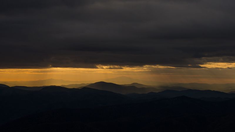 night, mountains, clouds, horizon, dark, overcast, 4k