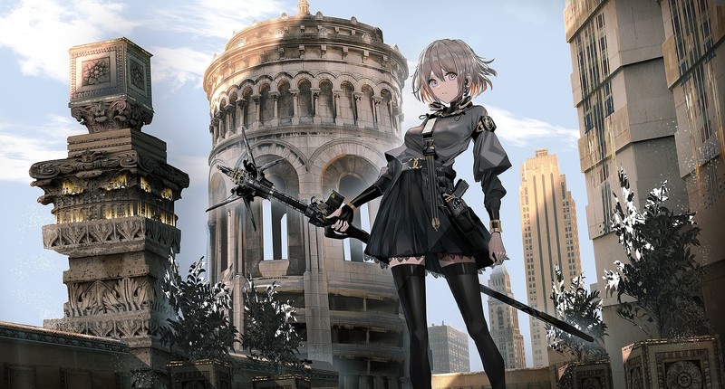original characters, building, brown eyes, city