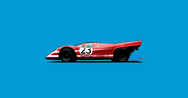 car, vehicle, Porsche, artwork, blue background, Porsche 917k, blue, red cars