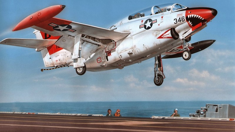 aircraft, military, artwork, military aircraft, vehicle, numbers, North American T-2 Buckeye