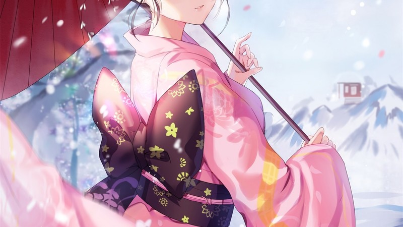 Kara no Kyoukai, Ryougi Shiki, Japanese kimono, kimono, snow