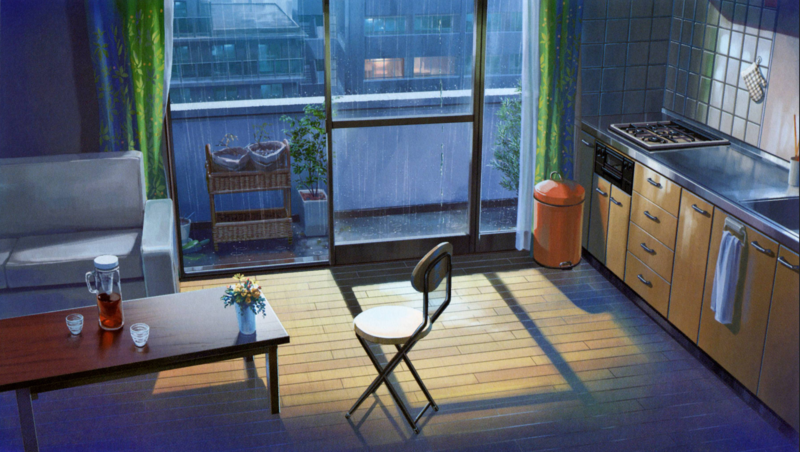 rain, indoors, kitchen, chair, interior, artwork, Kimi no Na Wa
