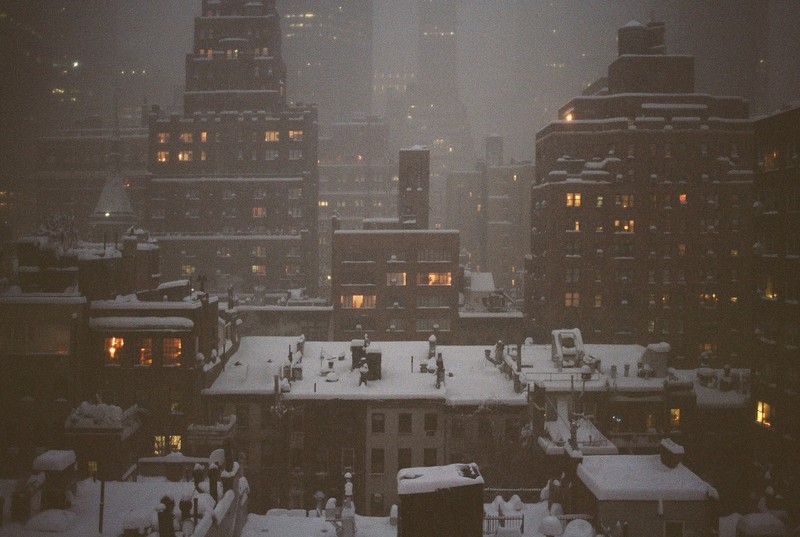 city, mist, skyline, winter, dark, snow