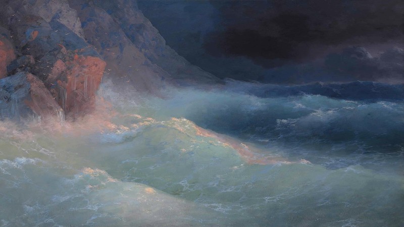 traditional art, Traditional Artwork, artwork, painting, sea, nature, rock, waves