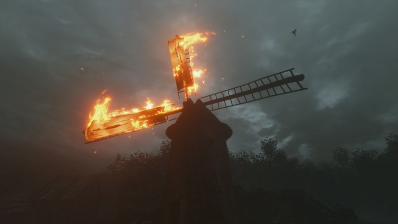 windmill, A Plague Tale Innocence, burning, screen shot
