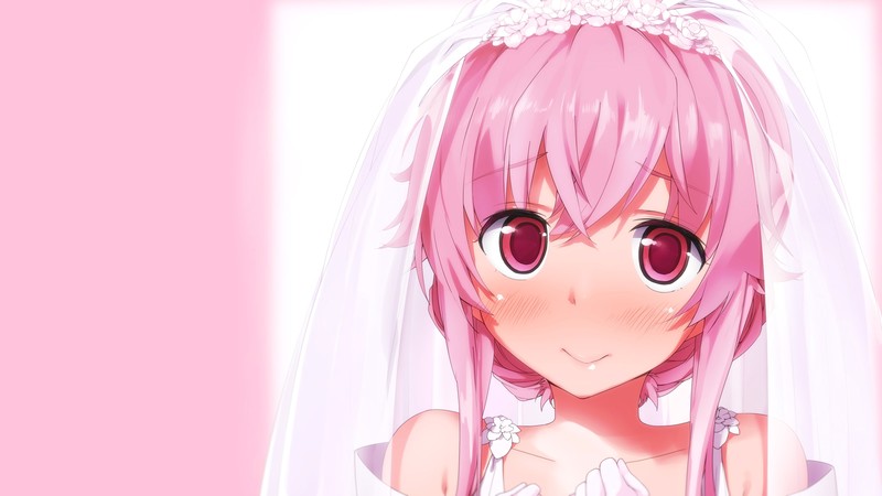 Mirai Nikki, Gasai Yuno, kaisenn, pink hair, pink eyes, bridal veil, anime, anime girls