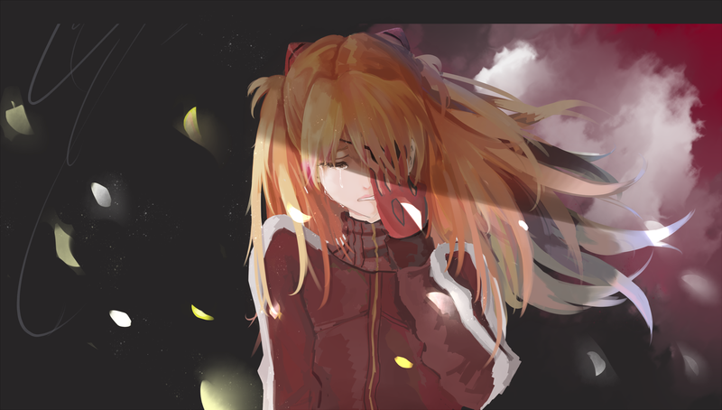 Asuka Langley Soryu, Neon Genesis Evangelion, anime, anime girls, blonde, twintails, crying, jacket, fan art, digital art