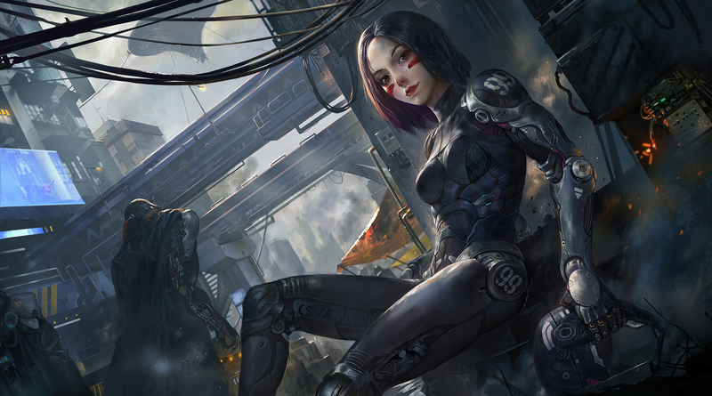 artwork, digital art, women, Alita, Battle Angel Alita, cyborg, Robots, cyberpunk, city, anime girls, fan art, GUNNM, Alita: Battle Angel