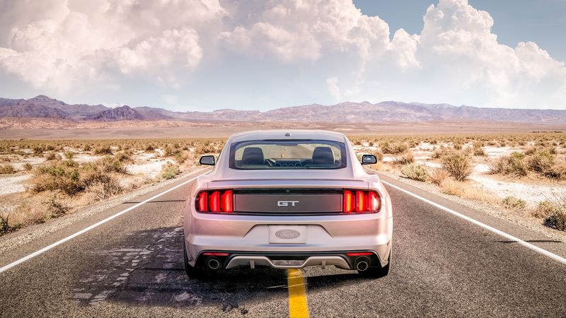 ford mustang, mustang gt, mustang, clouds, road, 4k