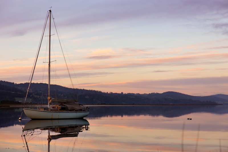 long exposure, landscape, sunrise, sunset, sailing, Tasmania, reflection, lake