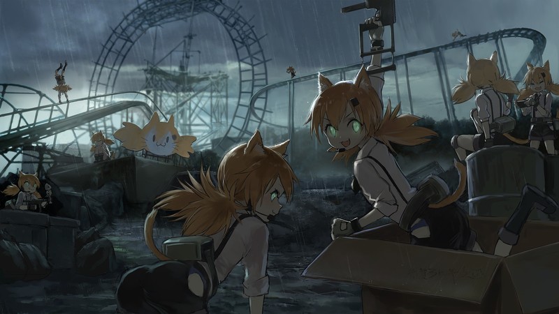 anime, rain, cat ears, Girls Frontline