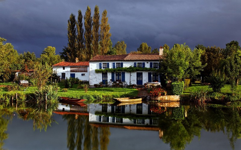 cottage, canal, reflection, house, outdoors