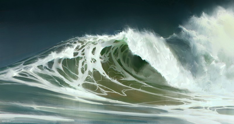artwork, digital art, waves, sea, water
