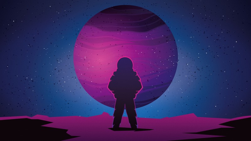 digital, digital art, artwork, fantasy art, astronaut, silhouette, purple, blue, planet, space, space art, simple background