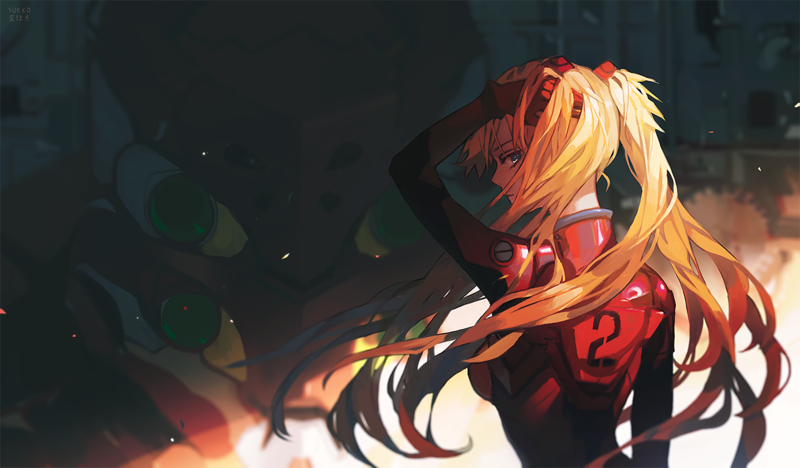 Asuka Langley Soryu, Neon Genesis Evangelion, EVA Unit 02, anime, anime girls, long hair, blonde, twintails, Robots