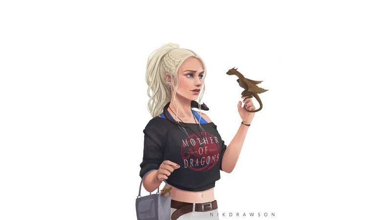 white background, simple background, Daenerys Targaryen, Game of Thrones, fantasy girl, creature, tv series, fantasy art