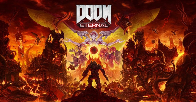Doom (game), DOOM Eternal, Doom slayer, fantasy armor, fantasy weapon, demon, hell, digital art, video game art, first-person shooter, Heaven & Hell