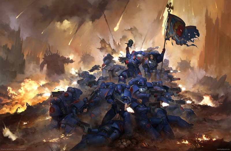 Warhammer 40,000, Crimson Fists, Adeptus Astartes, fire, war, space marines
