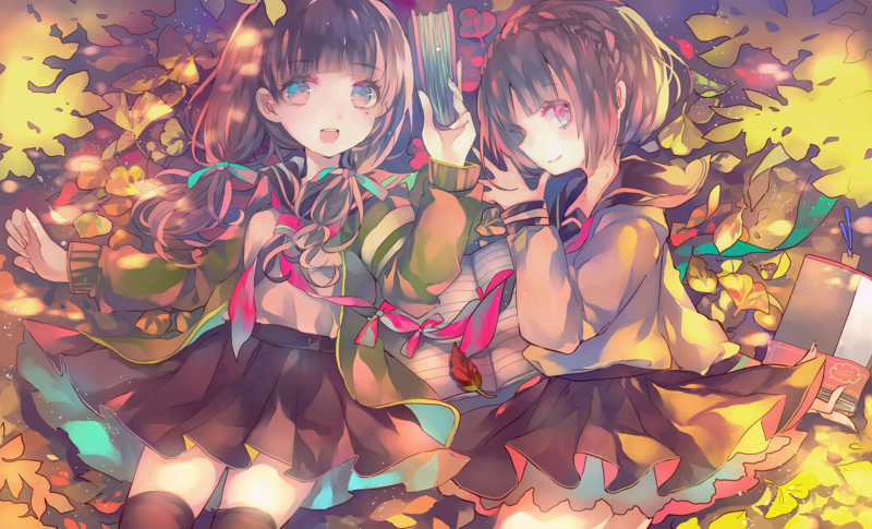 anime, anime girls, colorful, miniskirt, blue eyes