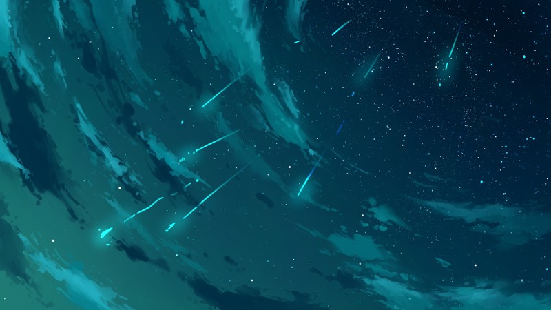 sky, clouds, stars, meteors, artwork, digital art