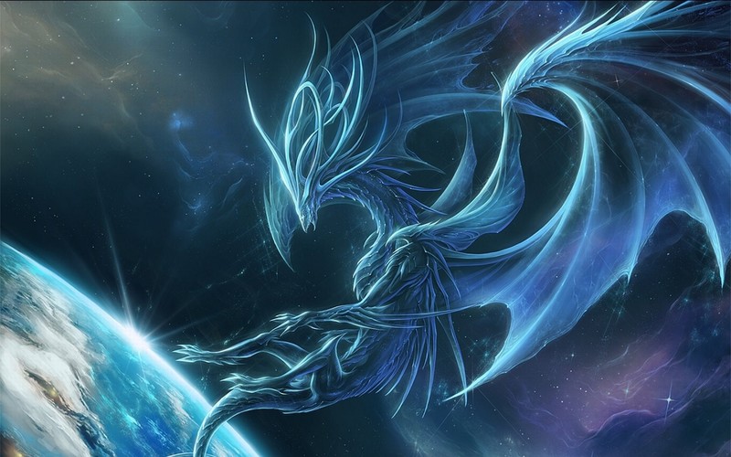 dragon, universe, artwork, fantasy art, space, planet, creature