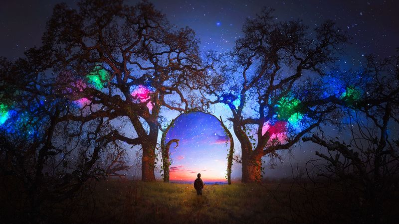 silhouette, arch, starry sky, photoshop, fabulous, fantastic, 4k
