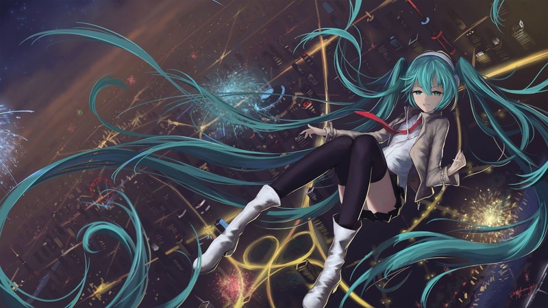 anime, anime girls, blue hair, long hair