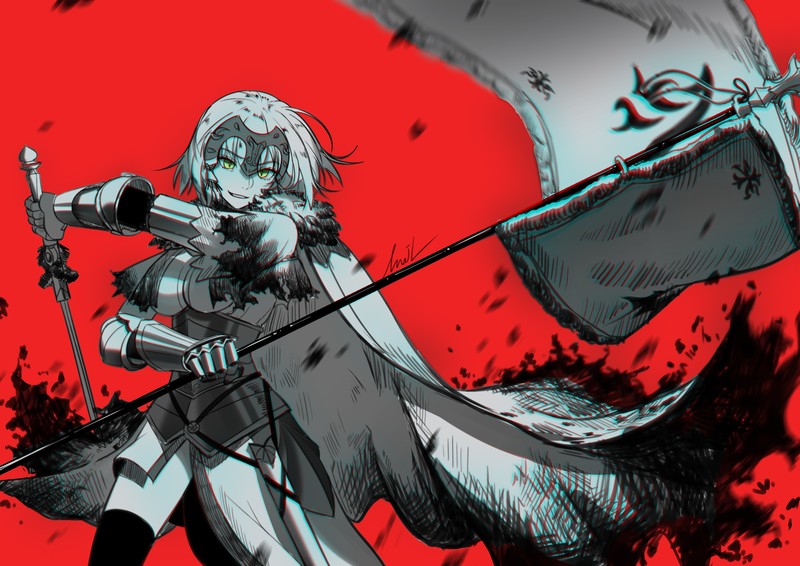 Jeanne (Alter) (Fate/Grand Order), Avenger (Fate/Grand Order), Fate Series, video game girls, short hair, sword, banner