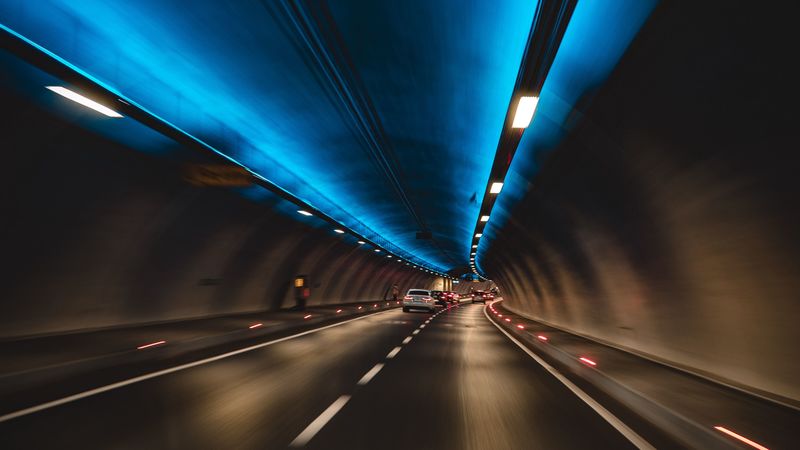 tunnel, cars, speed, movement, lights, 4k