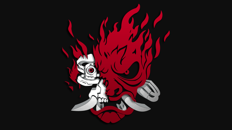 cyberpunk, samurai, logo, video game art, demon, cyborg, Mascot Logo, red