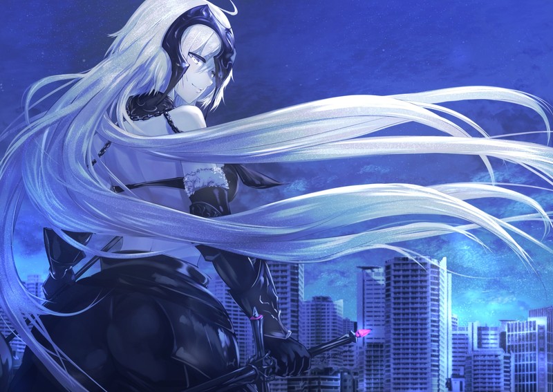 Jeanne (Alter) (Fate/Grand Order), Avenger (Fate/Grand Order), Fate Series, video game girls, night, city, long hair, yellow eyes