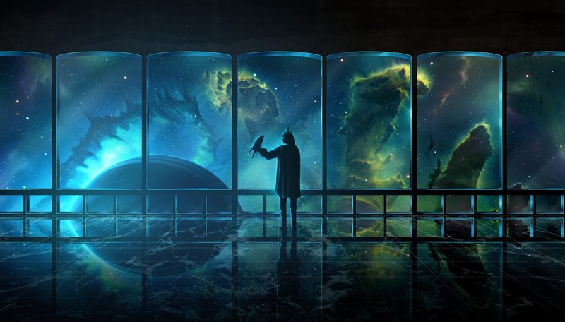 digital, digital art, artwork, fantasy art, dark, silhouette, drawing, paint brushes, painting, digital painting, landscape, space, observatory, space art, spacescapes, reflection, galaxy, universe, science fiction, nebula, surreal, Solar System, imagination