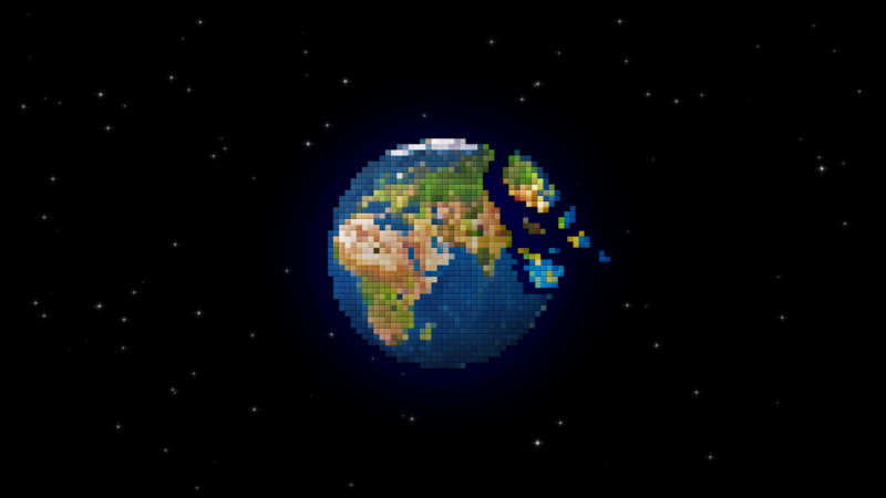 digital art, space, stars, black, Earth, planet, pixels, pixel art, pixelated, simple background, square, minimalism