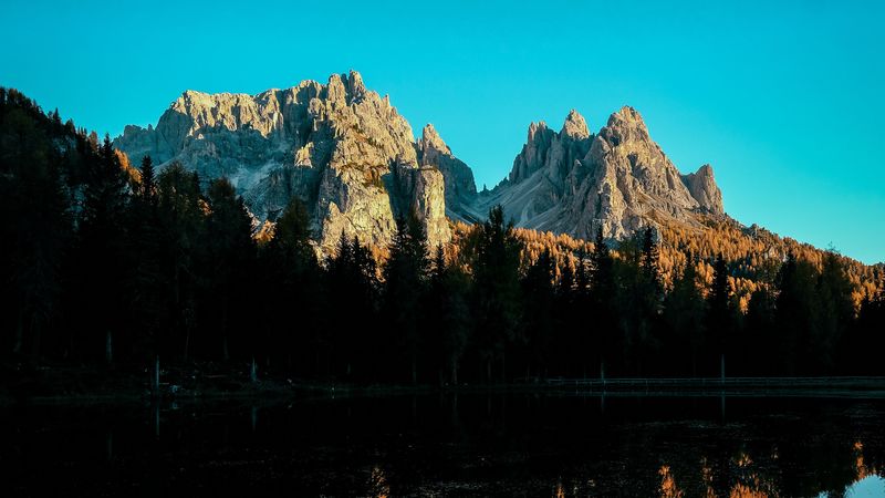 mountain, lake, sky, shadows, reflection, 4k
