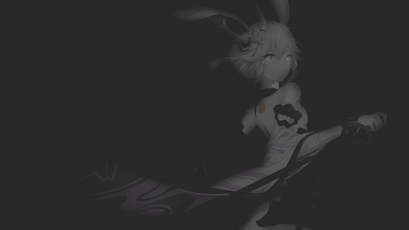 anime, anime girls, illustration, fan art, game art, bunny girl, bunny ears, minimalism, monochrome, selective coloring, dark background, katana, sword, futuristic, kimono, armor, cyber, Honkai Impact, manga, Honkai Impact 3rd, Yae Sakura, Yae Sakura (Honkai Impact), Cass Kakakuma