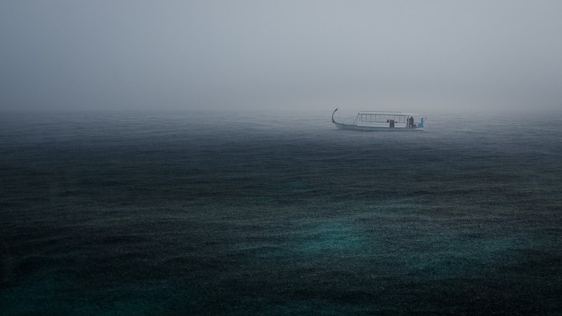 water, boat, mist, loneliness