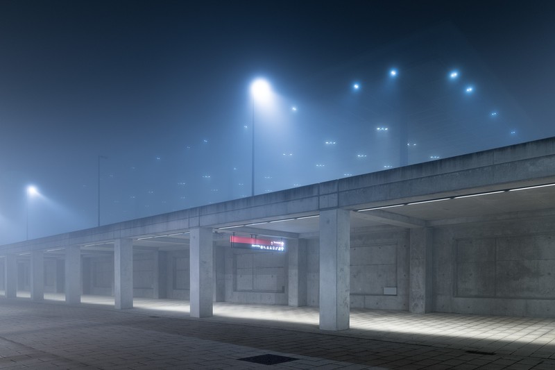 street view, city, mist, street light, loneliness, night