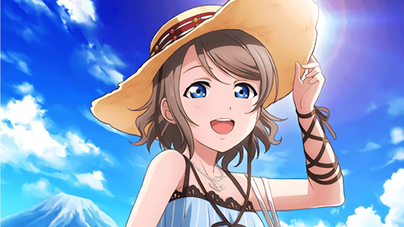 Watanabe You, Love Live! Sunshine, anime girls, anime, hat, blue eyes, open mouth, brunette
