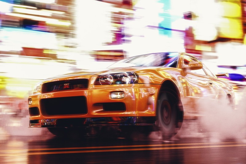 yellow cars, digital art, car, vehicle, Nissan Skyline GT-R R34
