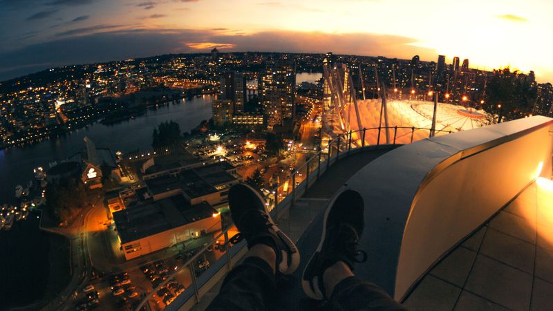 night city, legs, aerial view, overview, vancouver, canada, 4k