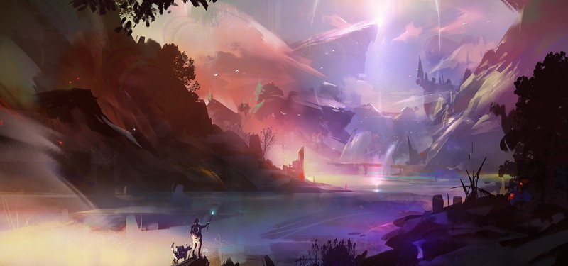artwork, digital art, river, fantasy art, rocks, landscape