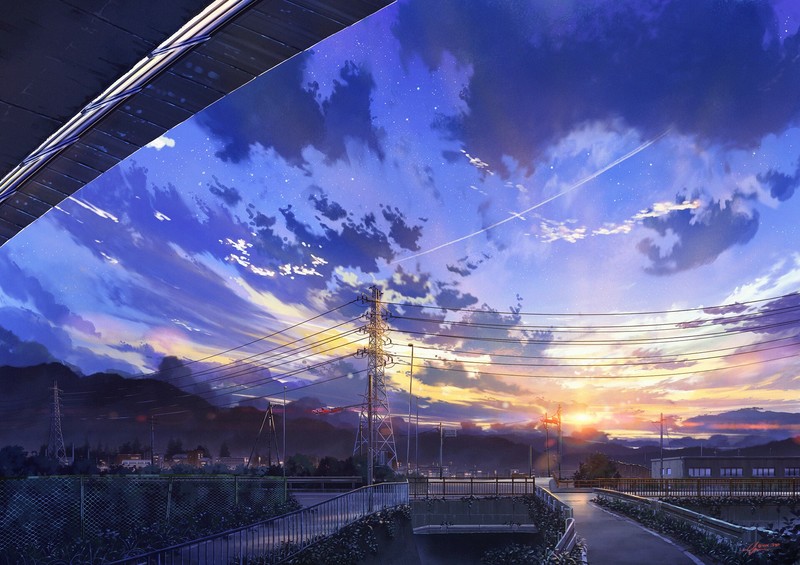 artwork, sunset, digital, Japan, clouds