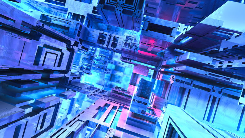 fractal, 3D, square, geometry, cyan