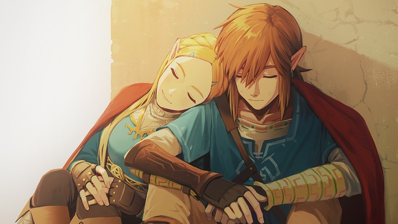 The Legend of Zelda, Link, Zelda, princess, rest, sleeping, artwork, The Legend of Zelda: Breath of the Wild, Princess Zelda, video games, closed eyes