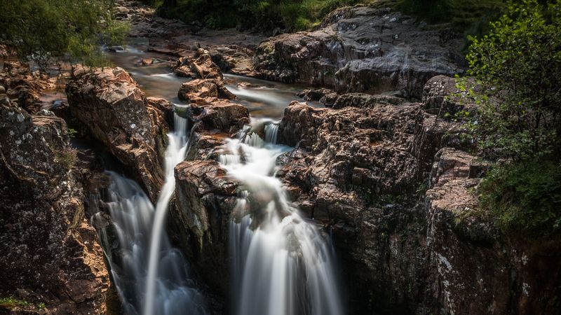 waterfall, stones, breakage, flow, grass, 4k